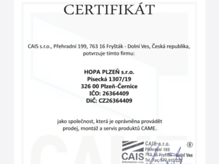 Certifikát CAIS