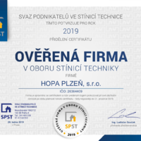 Certifikát ověřená firma v oboru stínicí techniky