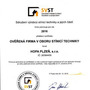 HOPA PLZEŇ s.r.o., člen sdružení výrobců stínící techniky HOPA PLZEŇ s.r.o., člen sdružení výrobců stínící techniky